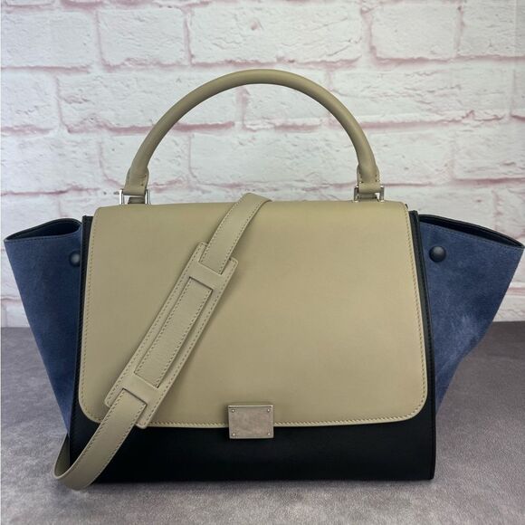 Celine Colorblock Leather Suede Medium Trapeze Shoulder Bag - Picture 2 of 14